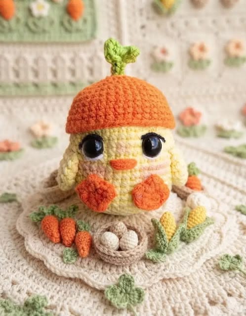 Patito tejido con gorrito naranja