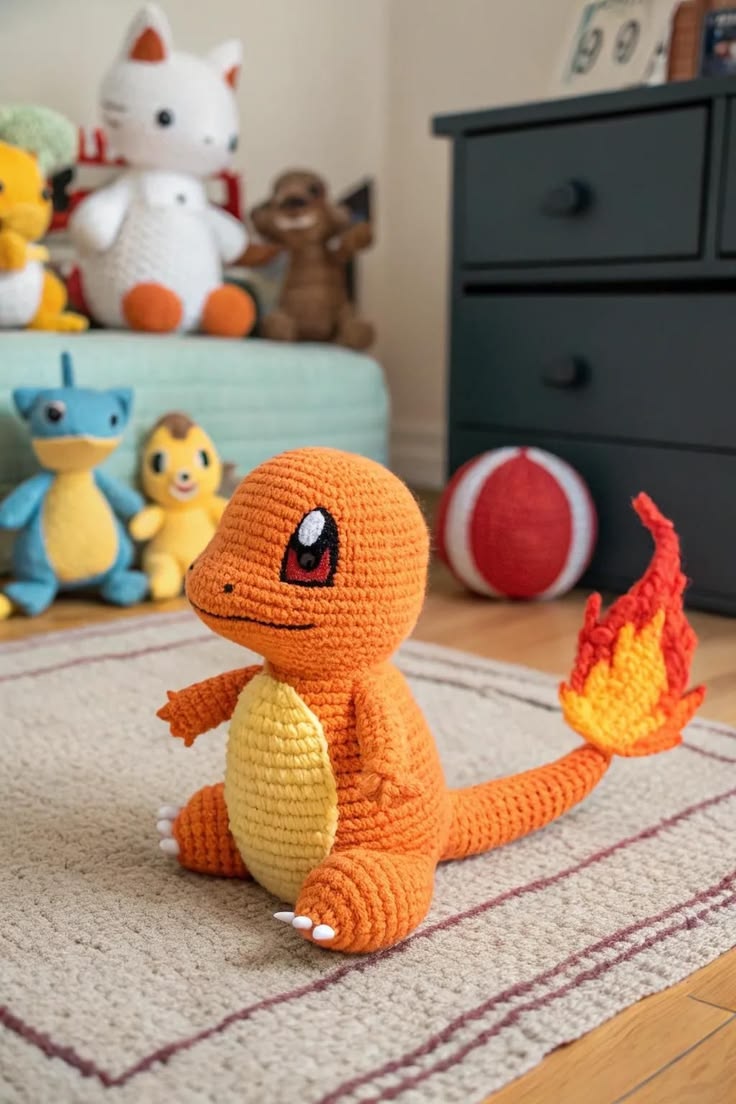 Dragón naranja de crochet