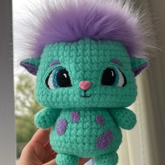 Monstruito verde con cabello lila