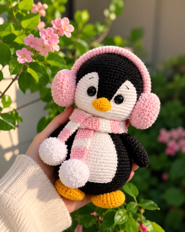 Pingüino con gorrito rosado