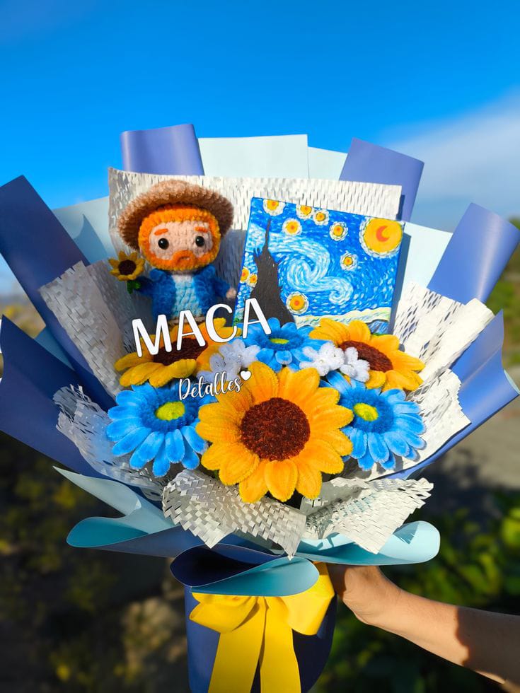 Ramo de girasoles con detalles azules