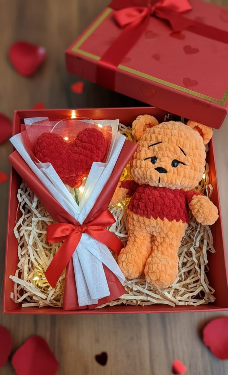 Box romántico con osito y rosas rojas