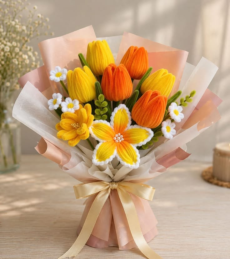 Ramo alegre de tulipanes y girasoles